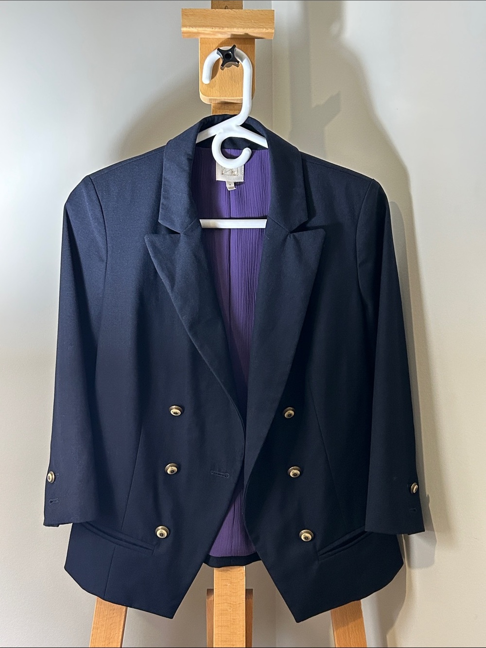 Anthropologie Navy Double-Breasted Blazer with Gold Buttons